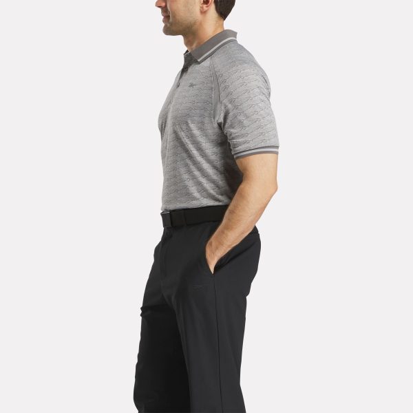 Men's Short Sleeve Tonal Vector Jacquard Polo Shirt with Tipped Rib Trim - Image 2