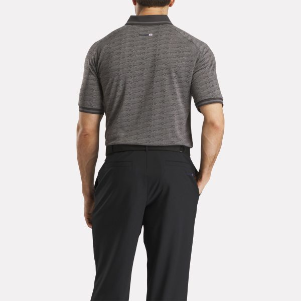Men's Short Sleeve Tonal Vector Jacquard Polo Shirt with Tipped Rib Trim - Image 3