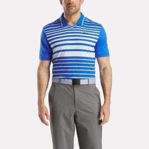 Men's Short Sleeve Stripe Pullover Polo Shirt with Tipped Rib Collar