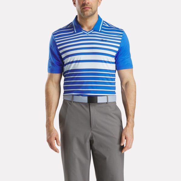 Men's Short Sleeve Stripe Pullover Polo Shirt with Tipped Rib Collar