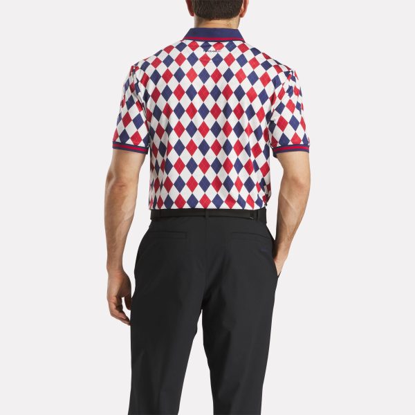 Men's Short Sleeve Vector Argyle Print Polo Shirt with Tipped Rib Trim - Image 3