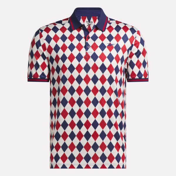 Men's Short Sleeve Vector Argyle Print Polo Shirt with Tipped Rib Trim - Image 4