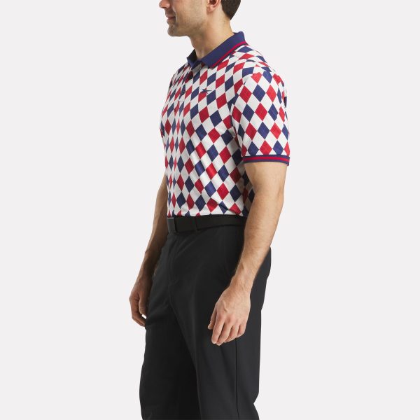 Men's Short Sleeve Vector Argyle Print Polo Shirt with Tipped Rib Trim - Image 2