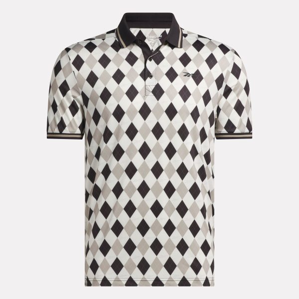 Men's Short Sleeve Vector Argyle Print Polo Shirt with Tipped Rib Trim - Image 4