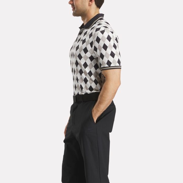 Men's Short Sleeve Vector Argyle Print Polo Shirt with Tipped Rib Trim - Image 2