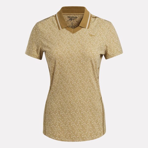 Women's Cap Sleeve Johnny Collar Micro Floral Polo Shirt - Image 2