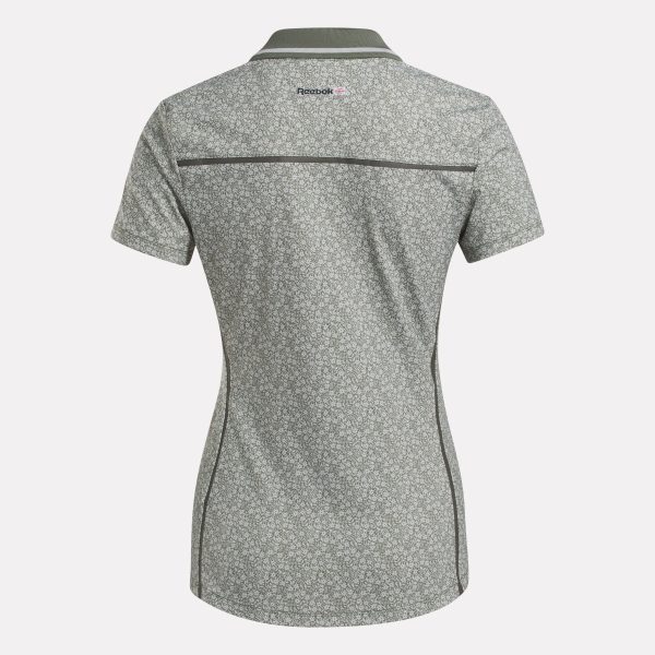 Women's Cap Sleeve Johnny Collar Micro Floral Polo Shirt - Image 4