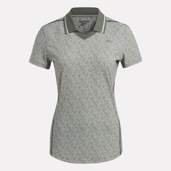 Women's Cap Sleeve Johnny Collar Micro Floral Polo Shirt - Image 2